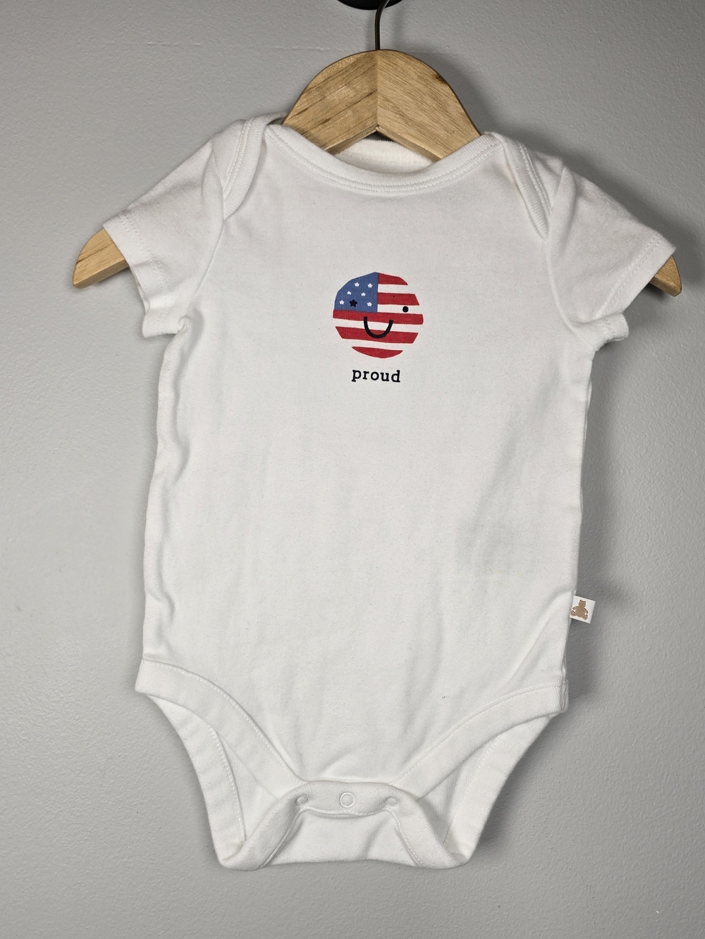 GAP White Baby Cotton One-Piece with Red & Blue Flag Smiley